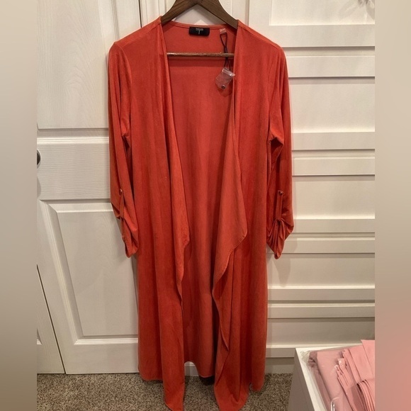 Tahari pretty burnt orange suede like soft fabric jacket. - Picture 3 of 6